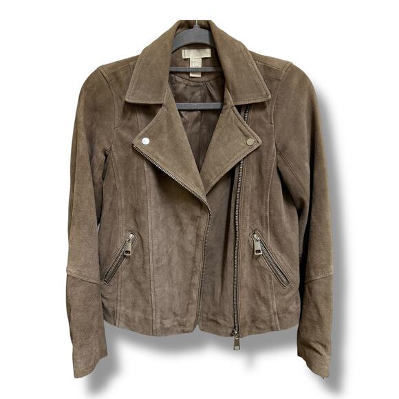 H&M Women's Faux Suede Biker Jacket – Size 2 – Taupe – Edgy & Versatile - Picture 4 of 14